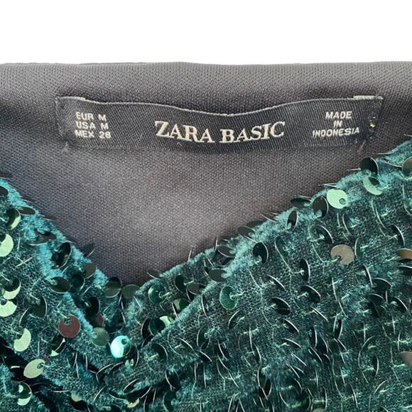 Zara Basic Green Sequin Bodycon Dress with Spaghetti Straps - Medium - Picture 2 of 5